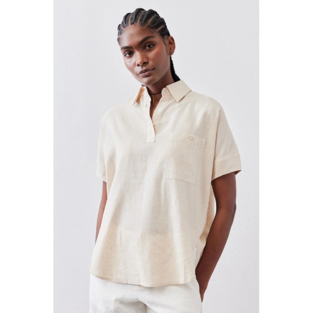 Ruti Pullover Lagenlook Linen Blouse Top Oat Cream Boxy Oversized NWT Size M
